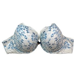 Victoria’s Secret Body by Victoria Perfect Shape Lace Bra 38D White Blue Floral